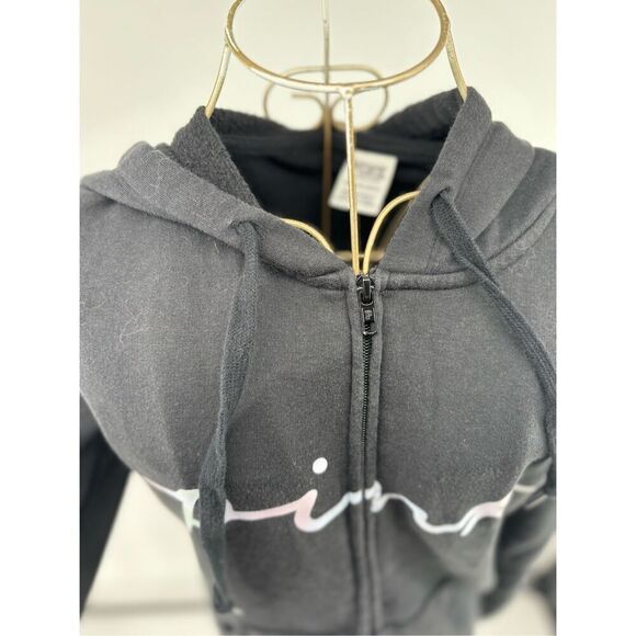 Victoria’s Secret PINK Womens XS Black White Script Logo Soft Hoody Sweat Shirt - Picture 9 of 10
